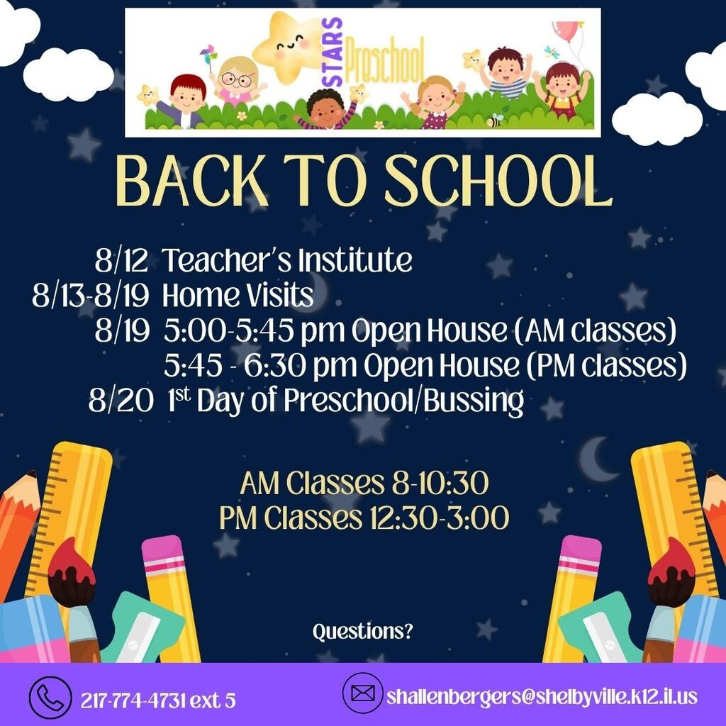 Back to School Schedule for STARS Preschool