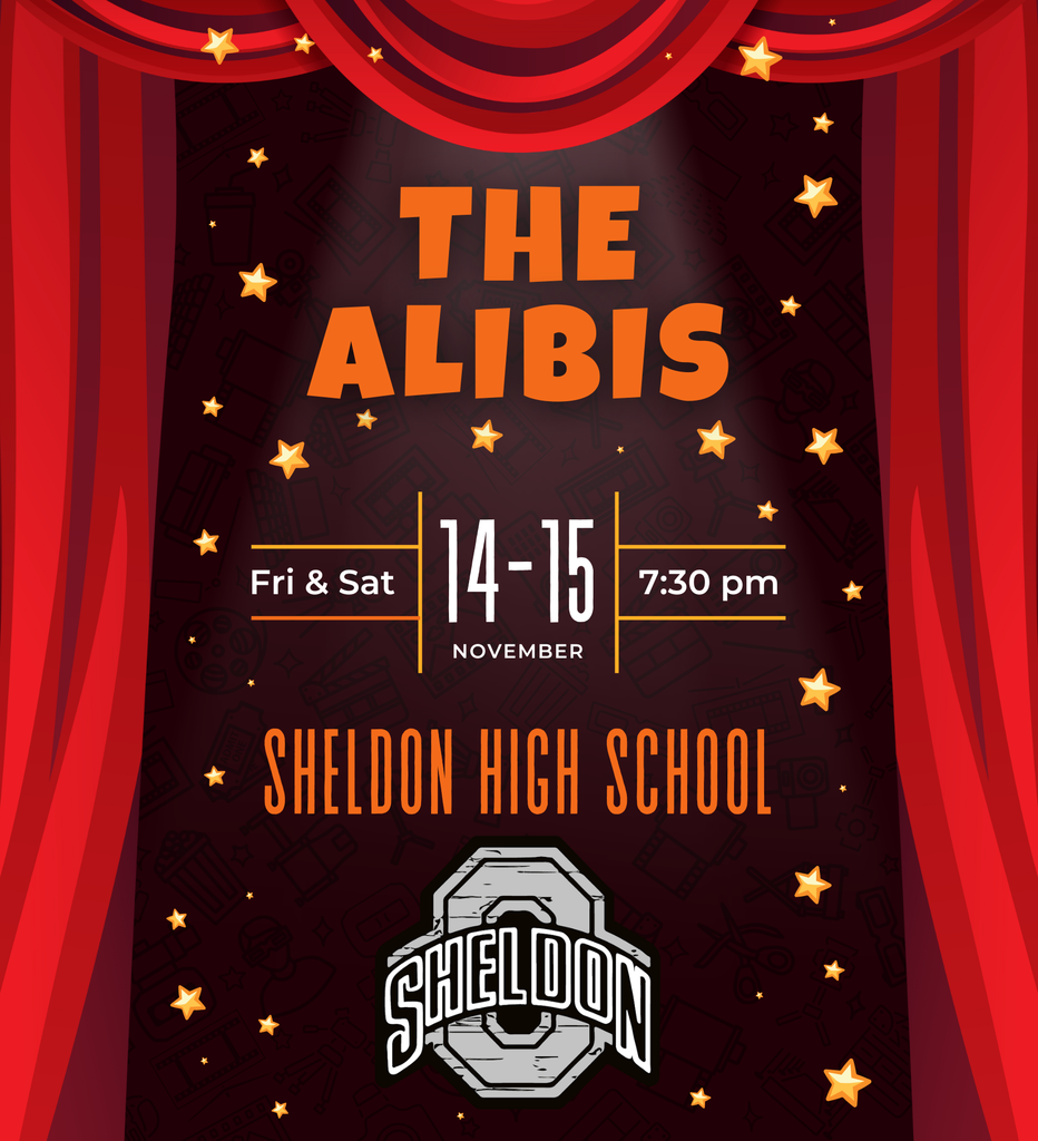 Save the date for the Sheldon High School Fall Musical, “The Alibi”! Performances begin at 7:30 PM each night at the high school. Don’t miss this exciting show!  *Image created by Sheldon High School Mass Media student, Drew Sauer*  Reminder, tickets must be purchased at: https://www.gobound.com/ia/schools/sheldon/tickets