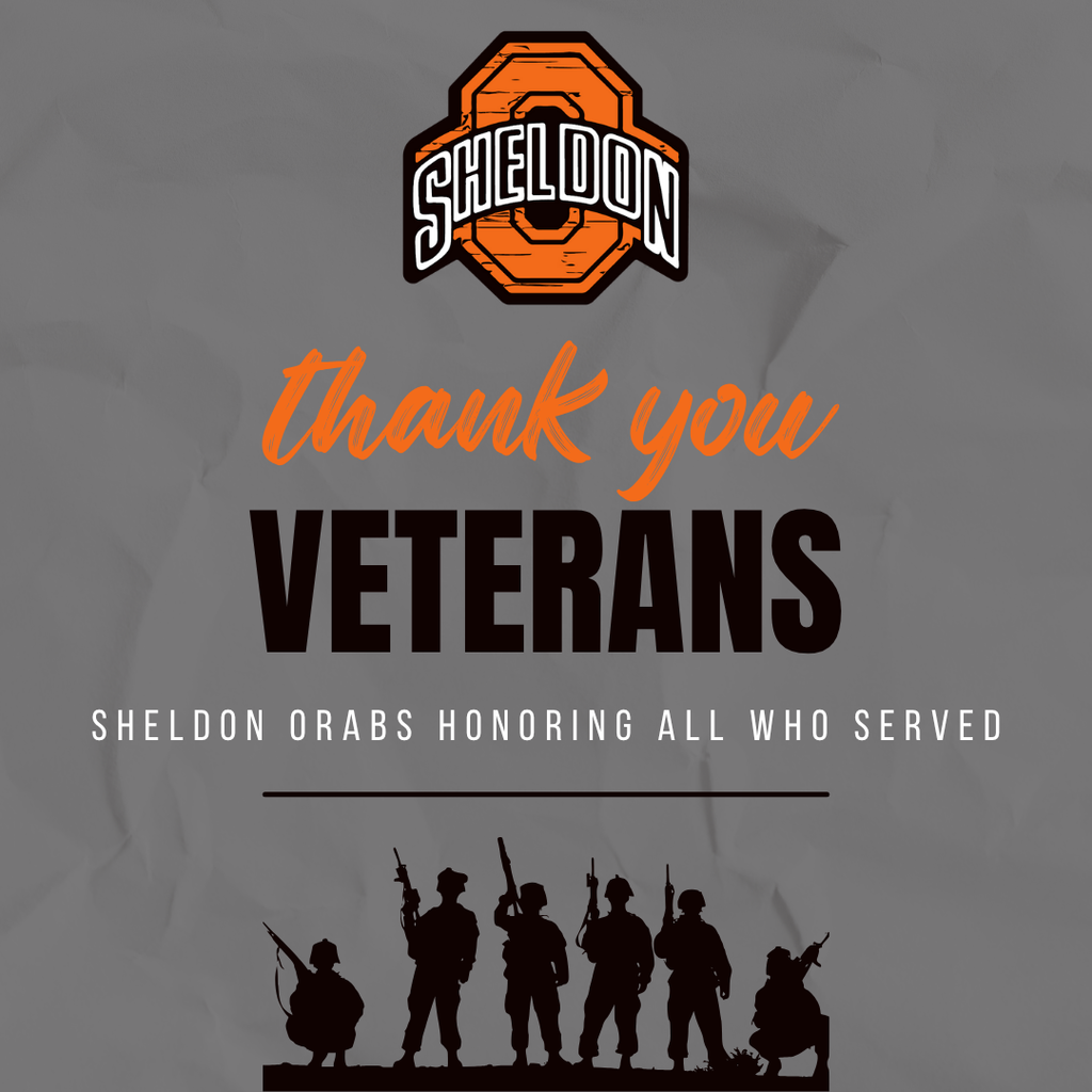 Honoring our heroes on Veterans Day. Thank you for your sacrifice.  Join us today at our Veterans Day Program at 10am in the high school auditorium. We invite the entire community to join us as we honor and celebrate the service and sacrifice of our local veterans. *Thank You Veterans image created by Sheldon High School Mass Media student, Koby Peelen*