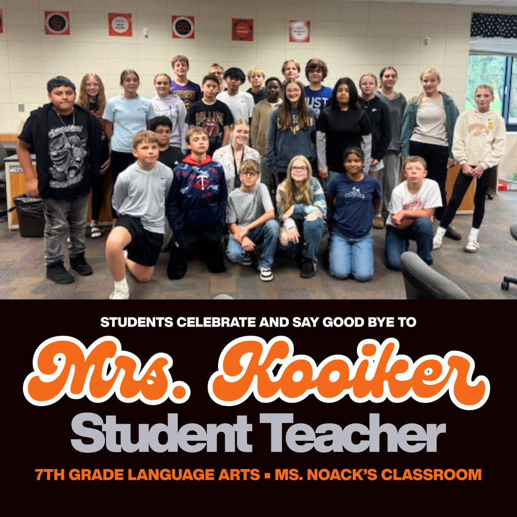 Students celebrated Mrs. Kooiker’s final day of student teaching in Ms. Noack’s classroom. Over the past eight weeks, she has become a valued part of the class, spending much of her time teaching a 7th grade LA section and building strong connections with students. To mark her last day, the class read a picture book about a garden of flowers, then surprised her with handmade flowers and heartfelt notes they created themselves. Mrs. Kooiker will be greatly missed, and we wish her all the best in her next chapter!