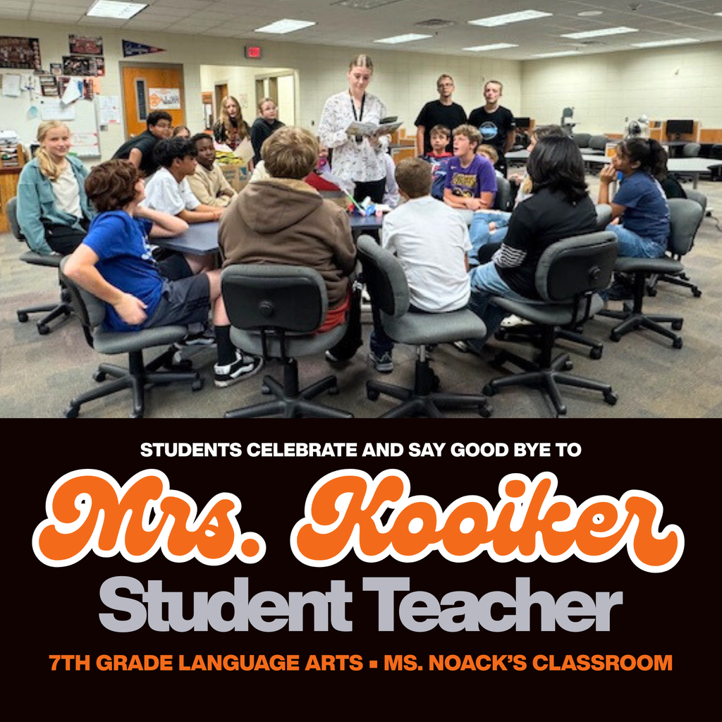 Students celebrated Mrs. Kooiker’s final day of student teaching in Ms. Noack’s classroom. Over the past eight weeks, she has become a valued part of the class, spending much of her time teaching a 7th grade LA section and building strong connections with students. To mark her last day, the class read a picture book about a garden of flowers, then surprised her with handmade flowers and heartfelt notes they created themselves. Mrs. Kooiker will be greatly missed, and we wish her all the best in her next chapter!
