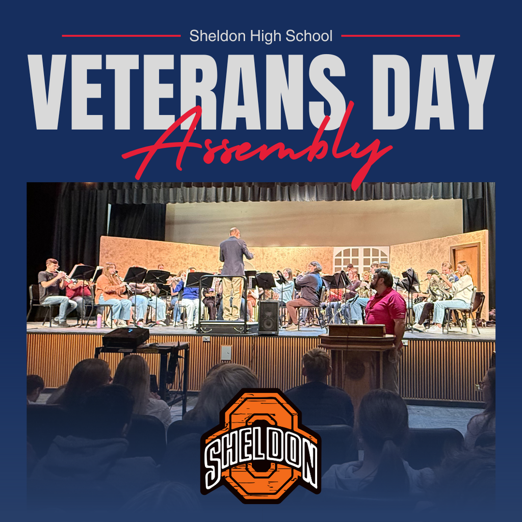 Staff, students, and community members gathered to honor and celebrate our veterans during a special Veterans Day assembly. The program began with the presentation of colors, followed by the Pledge of Allegiance and a moving performance by the Sheldon High School band, featuring Clint Badberg’s tribute to the branches of the military. Throughout the ceremony, local veterans were recognized and sincerely thanked for their service, dedication, and sacrifice in protecting our freedoms.  Thank you to Braeden Mouw and Sophie Meyer for leading the program, and to our guest speaker, Dr. Ryan Becker, who shared an inspiring message about the importance of service, community, and remembering those who have protected our freedoms. We are also deeply grateful to all the veterans who attended and allowed us the opportunity to express our appreciation in person.  We extend our heartfelt thanks to all veterans for their dedication and courage, and to everyone who helped make this meaningful event possible. Your service and sacrifice will never be forgotten.