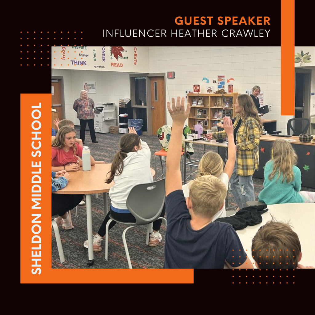 Sheldon Middle School 7th graders studied how the line between what’s real and what’s fake can become blurred in today’s world. As part of the unit, they read an article about the real lives of influencers.  On October 16, Heather Crawley visited to share her experience as an influencer. She explained how she creates videos, topics she covers, and brought merchandise she has successfully promoted. Heather also described how she partners with companies and emphasized that she only features products she genuinely likes. She hopes to be known as a reality-based, honest influencer. Her presentation was informative and tied in perfectly with the article students read.