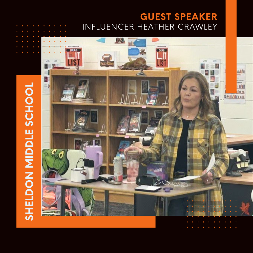 Sheldon Middle School 7th graders studied how the line between what’s real and what’s fake can become blurred in today’s world. As part of the unit, they read an article about the real lives of influencers.  On October 16, Heather Crawley visited to share her experience as an influencer. She explained how she creates videos, topics she covers, and brought merchandise she has successfully promoted. Heather also described how she partners with companies and emphasized that she only features products she genuinely likes. She hopes to be known as a reality-based, honest influencer. Her presentation was informative and tied in perfectly with the article students read.