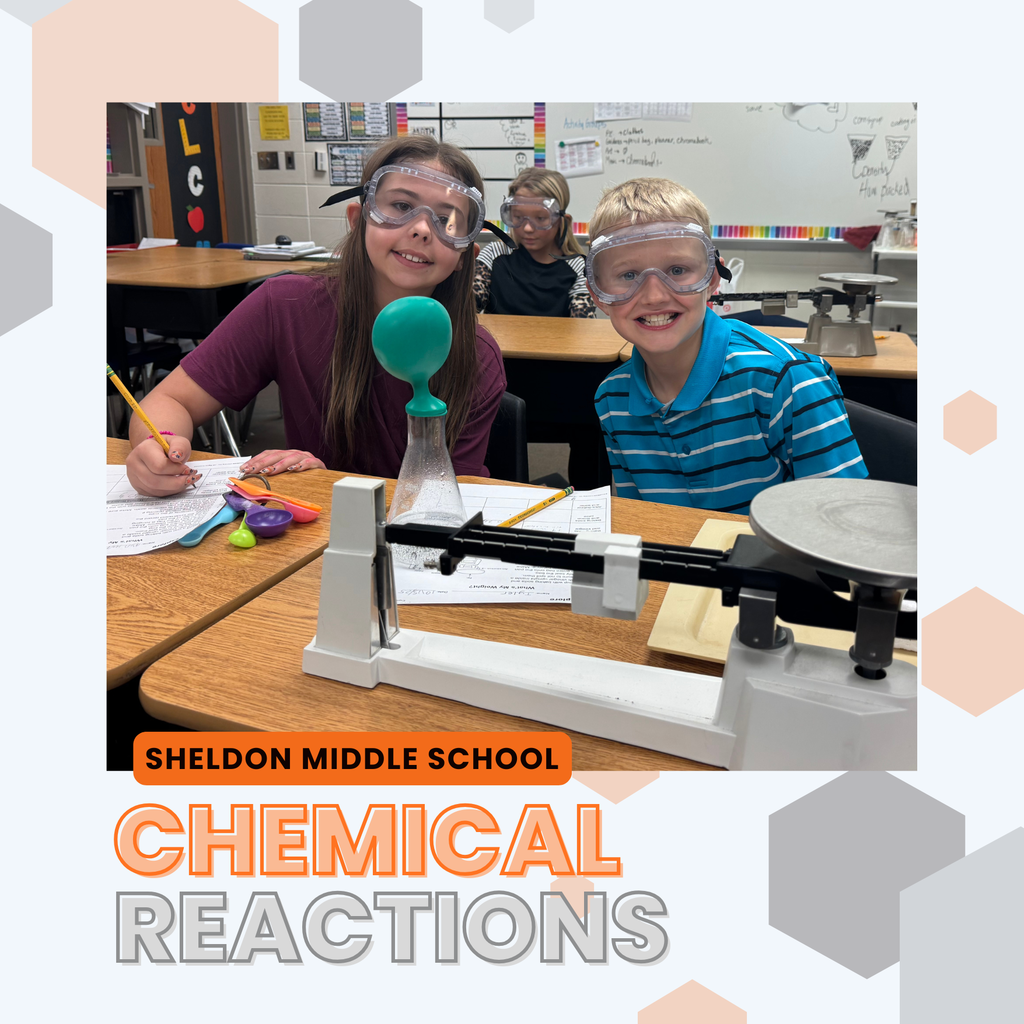 Students in Sheldon Middle School 5th grade science are learning about chemical reactions. In this lab they combined baking soda and vinegar and captured the gas inside the balloon on top their Erlenmeyer flask. 