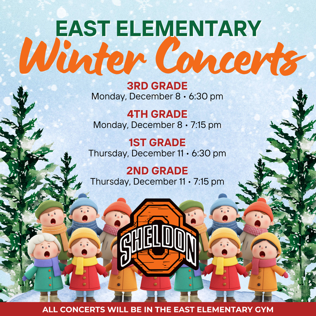 Mark your calendars for the East Elementary winter concerts next week! Each performance will run approximately 15–20 minutes and will be held in the East Elementary gym. We look forward to celebrating the season with you!