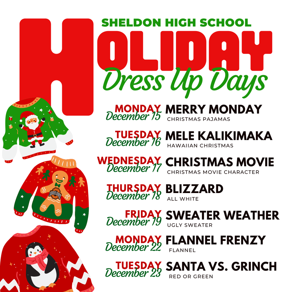 Let’s have some fun before winter break with dress-up days! Wear your festive and fun outfits and join us in celebrating together. 