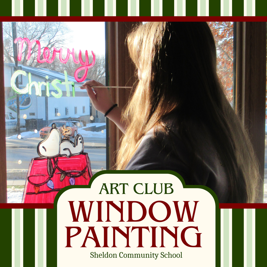The Sheldon High School Art Club visited Sanford Hospital and Senior Care, where they spent half the day spreading holiday cheer by decorating and brightening the windows for the season.   Their creativity and hard work helped bring smiles to residents, patients, and staff throughout the facility. This meaningful experience was a wonderful way for students to give back to the community, and plans are already in place to make this an annual service project in the years ahead.