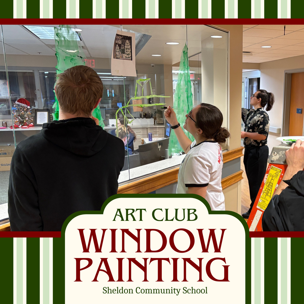 The Sheldon High School Art Club visited Sanford Hospital and Senior Care, where they spent half the day spreading holiday cheer by decorating and brightening the windows for the season.   Their creativity and hard work helped bring smiles to residents, patients, and staff throughout the facility. This meaningful experience was a wonderful way for students to give back to the community, and plans are already in place to make this an annual service project in the years ahead.