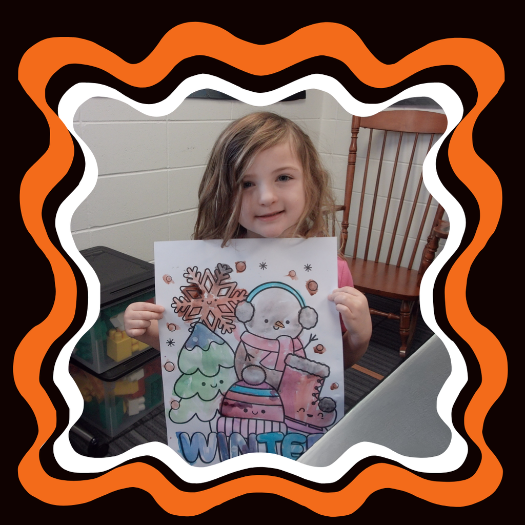 East Elementary kindergarteners experimented with watercolor paints to create festive winter-themed artwork!  *Image created by Sheldon High School Mass Media student, Adyn Whitcanack*