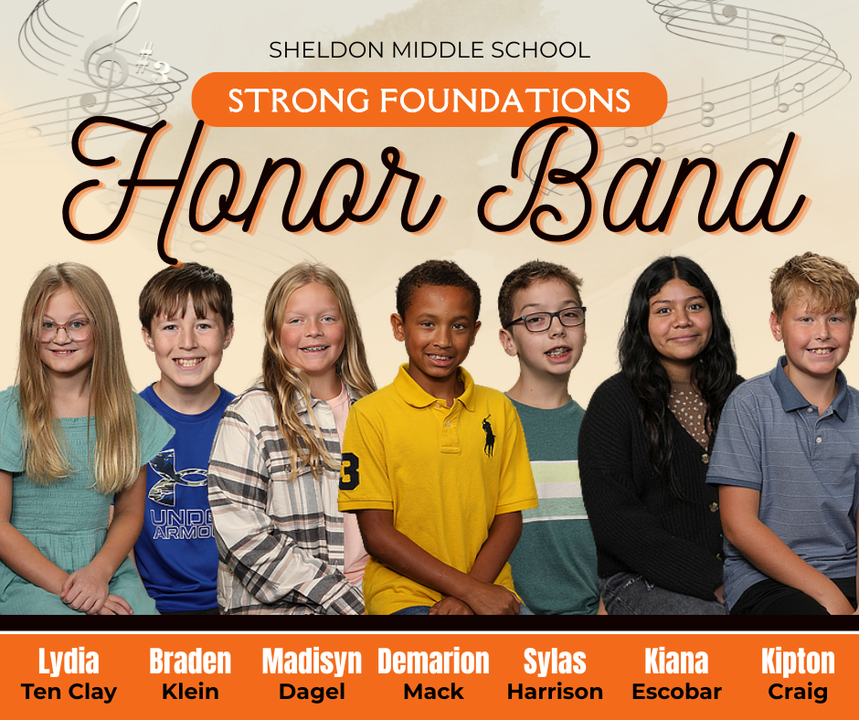 Congratulations to the Sheldon Middle School students selected to participate in the Strong Foundations Honor Band! 🎶 On January 19, several talented 6th-grade musicians took part in the Strong Foundations Honor Band at Heelan High School in Sioux City. This program provides young instrumental musicians with an excellent ensemble experience in a positive, supportive environment while working with outstanding music educators. Students rehearsed throughout the day and concluded with an evening concert at 6:00 p.m.