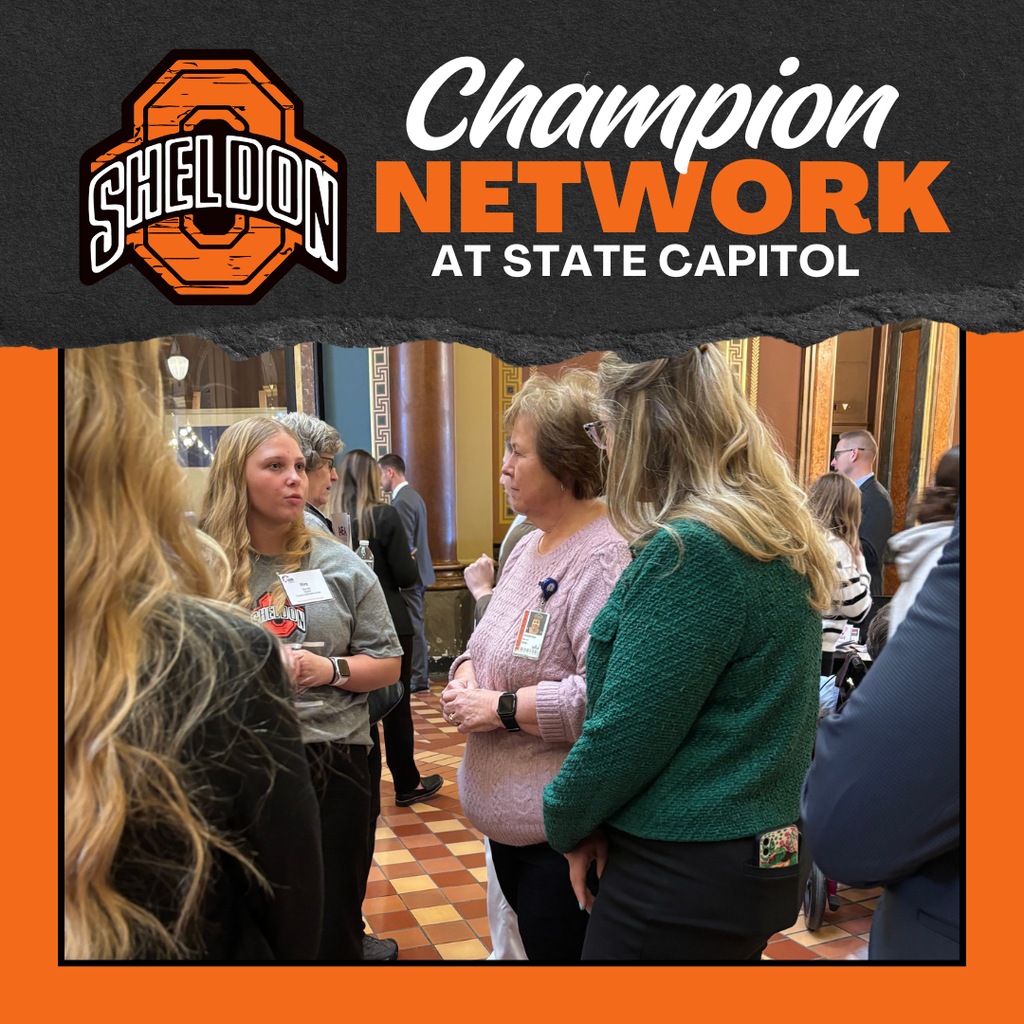 Sheldon High School's Champion Network Shines at State Capitol! Sheldon Community School District’s mentorship program, the Champion Network, was proudly represented at the Iowa State Capitol’s Day on the Hill event by four Sheldon High School seniors. Bella Michels, Sophie Meyer, Brielle Mouw, and Riley Ball, along with sponsors Bailey Hennings and Heath Anderson headed to Des Moines on January 26 for this exciting opportunity.