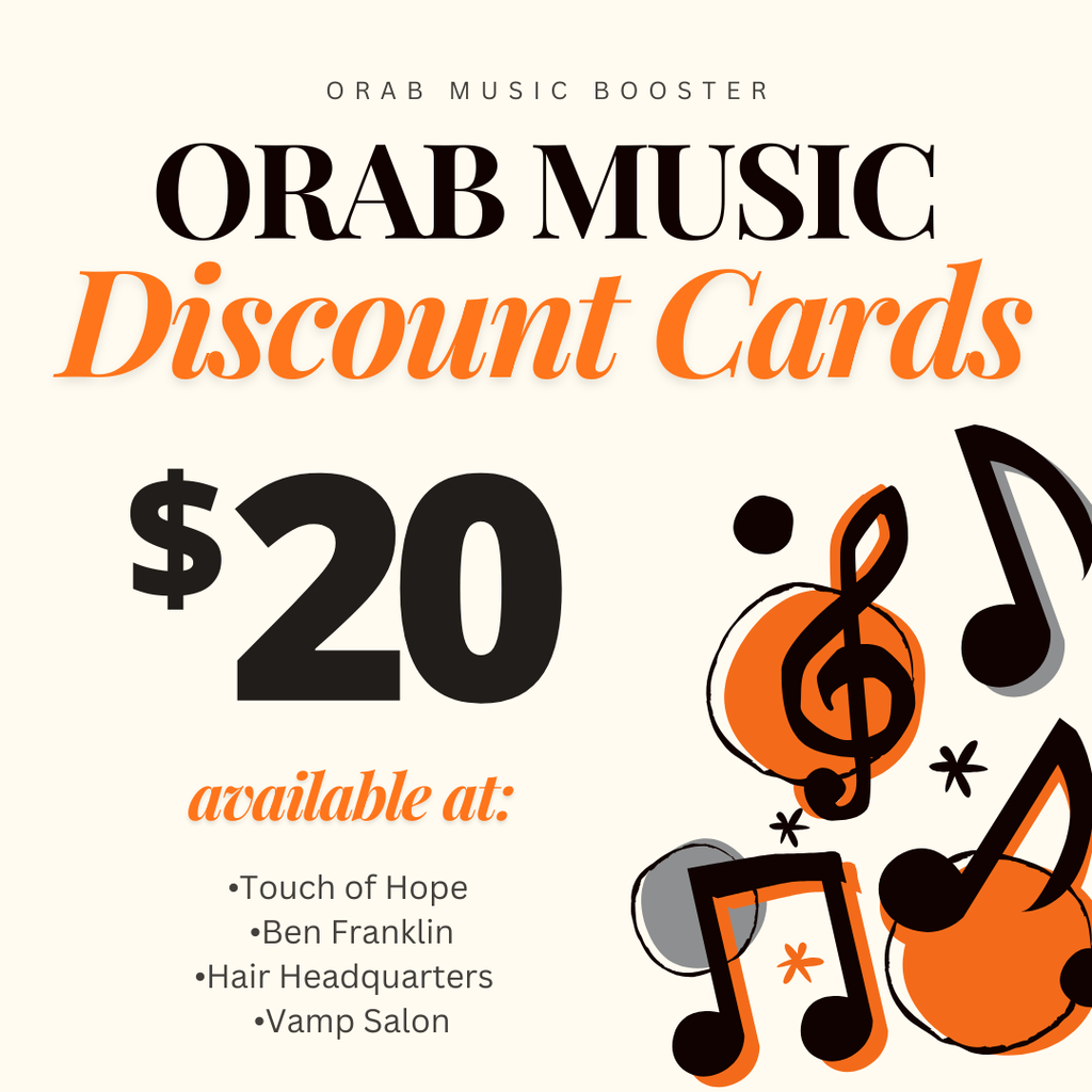 🎶 Band Cards for Sale! 🎶  Sheldon Orab Music Booster Discount Cards are now available! Support the music department while saving at businesses all over Sheldon. Cards can be purchased from any Sheldon High School music student or at Touch of Hope, Ben Franklin, Hair Headquarters, and Vamp Salon.  💳 Cards are $20 each. 💵 Cash or checks payable to Orab Music Boosters.