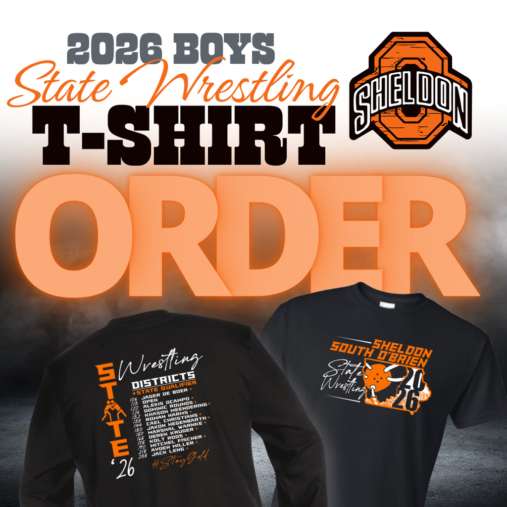 2026 Boys State Wrestling T-shirt order forms are now available!    ➡DEADLINE: Wednesday, February 10 @ noon ➡Return forms to Kory or Julie Roos ➡Cash or checks must be made out to Top Notch Stitching
