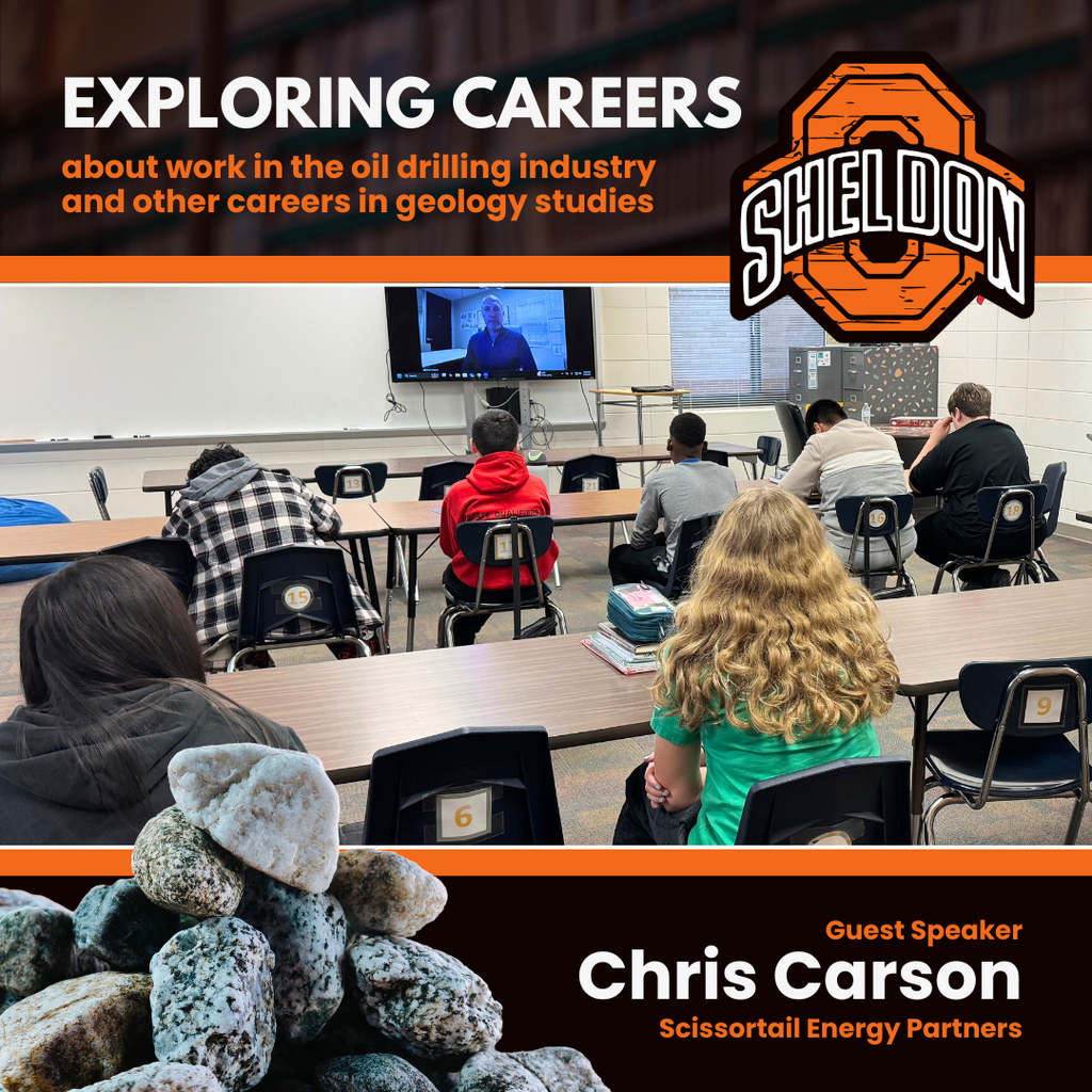 Sheldon Middle School 7th & 8th Graders Explore Careers Chris Carson of Scissortail Energy Partners in Tulsa, OK joined us via Zoom to share insights into careers in the oil drilling industry and geology-related fields. His work is very different from what we see locally, making it exciting to learn how his projects operate. Chris is also related to our own Ryan Cannoy—thanks for making the connection!