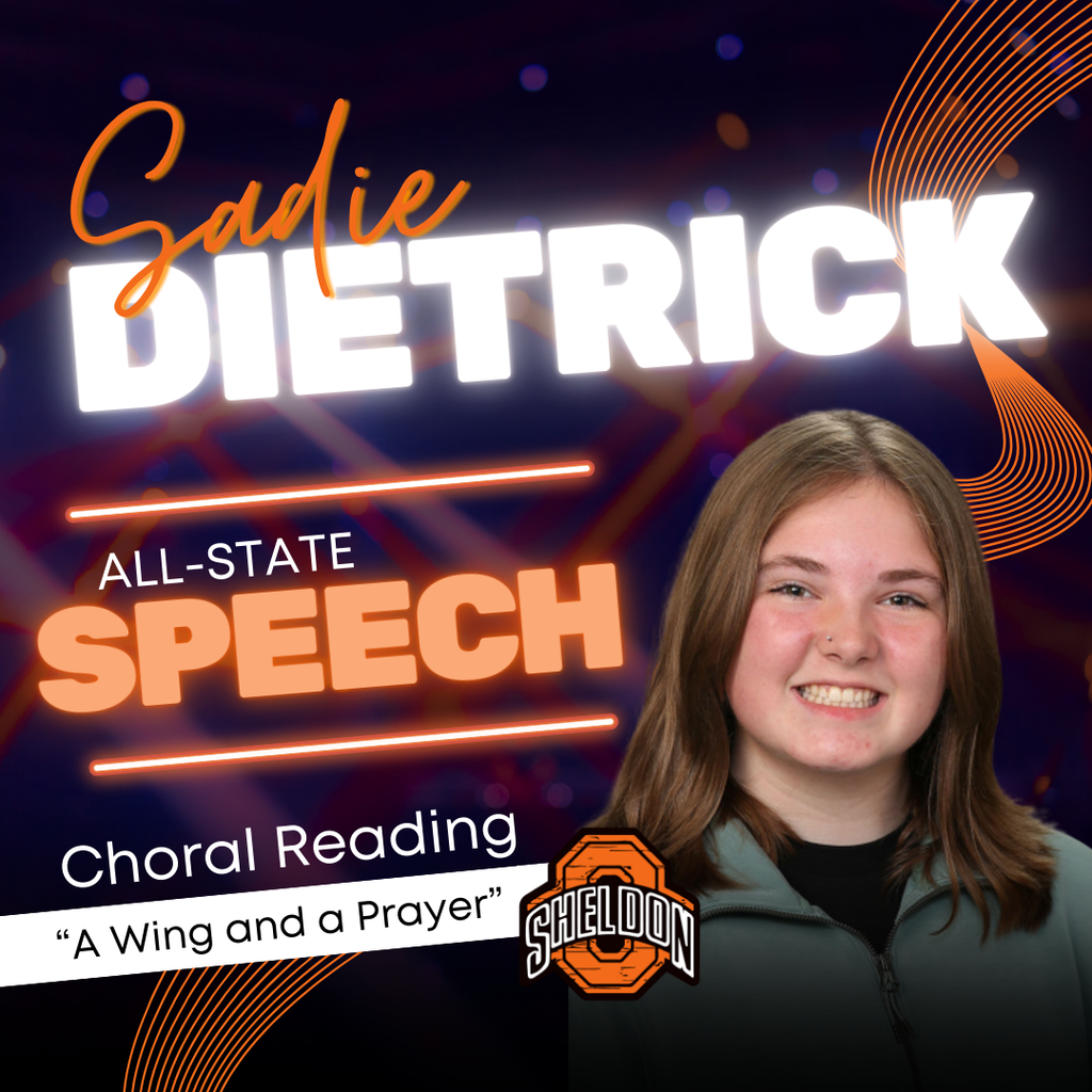 Congratulations to our Sheldon High School students heading to All-State Speech!   Best of luck to the three outstanding groups representing Sheldon: • Choral Reading – A Wing and a Prayer • Ensemble Acting – People Will Talk • Solo Mime – Ta-Da?  Your hard work, creativity, and dedication have earned you this incredible honor. We are so proud of you—go shine at All-State!
