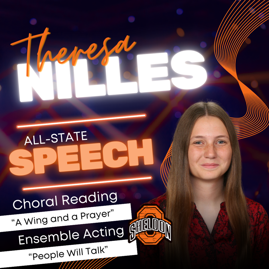 Congratulations to our Sheldon High School students heading to All-State Speech!   Best of luck to the three outstanding groups representing Sheldon: • Choral Reading – A Wing and a Prayer • Ensemble Acting – People Will Talk • Solo Mime – Ta-Da?  Your hard work, creativity, and dedication have earned you this incredible honor. We are so proud of you—go shine at All-State!