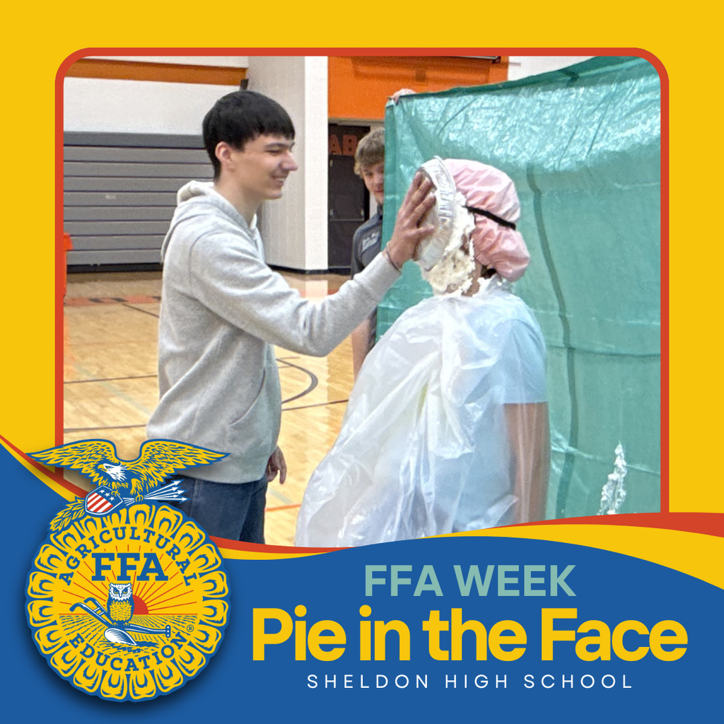 Celebrating FFA Week in a fun way!   Students and teachers at Sheldon High School were great sports as they took part in a fun (and messy!) Pie-in-the-Face event. Thanks to everyone who participated and helped make it such a memorable celebration! Go Orabs!