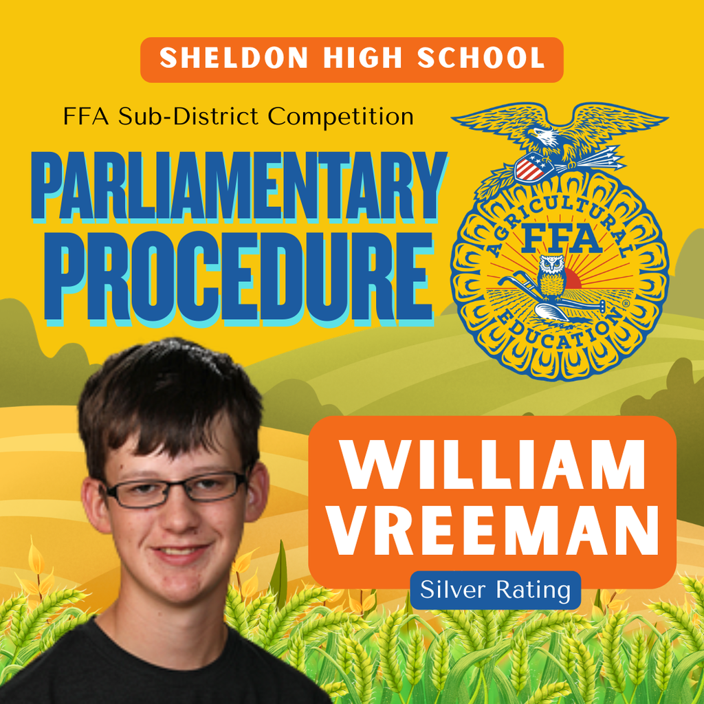 Congratulations to our Sheldon High School FFA members who performed well at the Sub-District Competition this past Saturday.   They also earned a Silver Rating in Ag Broadcasting . Great job representing Sheldon FFA and good luck to our students as they compete at Districts this Saturday! Go Orabs!
