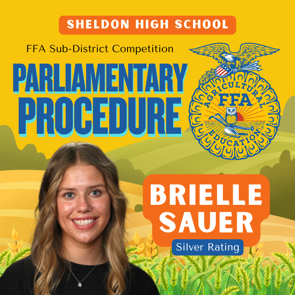 Congratulations to our Sheldon High School FFA members who performed well at the Sub-District Competition this past Saturday.   They also earned a Silver Rating in Ag Broadcasting . Great job representing Sheldon FFA and good luck to our students as they compete at Districts this Saturday! Go Orabs!