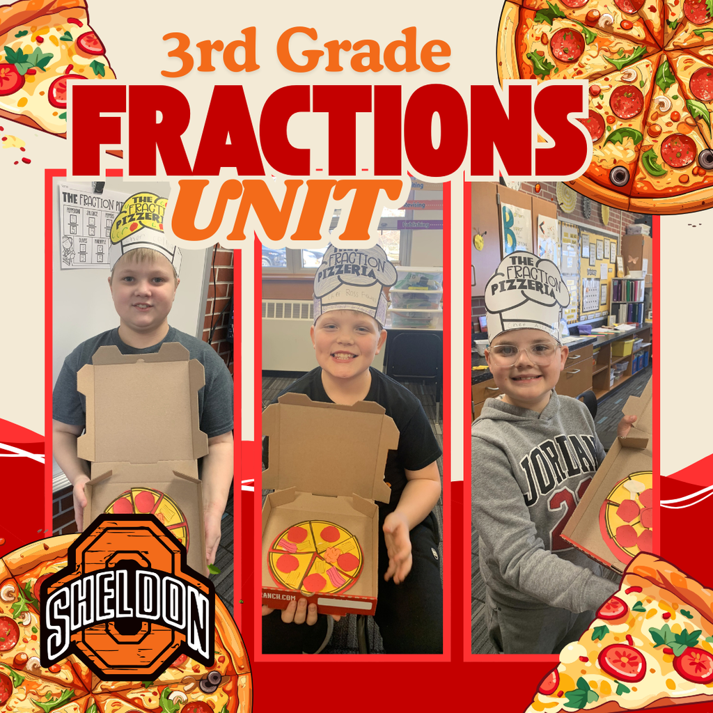 East Elementary 3rd graders wrapped up their fractions unit in a fun and creative way by designing their very own pizzerias! Students reviewed important fraction skills while planning and creating their own pizzas. A huge thank you to Sheldon Pizza Ranch for generously donating the pizza boxes!