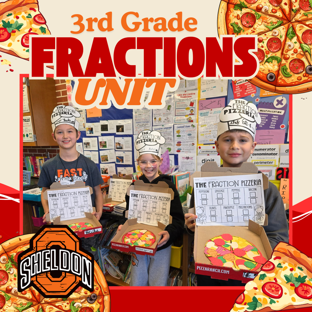 East Elementary 3rd graders wrapped up their fractions unit in a fun and creative way by designing their very own pizzerias! Students reviewed important fraction skills while planning and creating their own pizzas. A huge thank you to Sheldon Pizza Ranch for generously donating the pizza boxes!