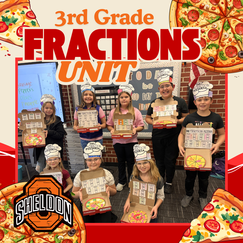 East Elementary 3rd graders wrapped up their fractions unit in a fun and creative way by designing their very own pizzerias! Students reviewed important fraction skills while planning and creating their own pizzas. A huge thank you to Sheldon Pizza Ranch for generously donating the pizza boxes!