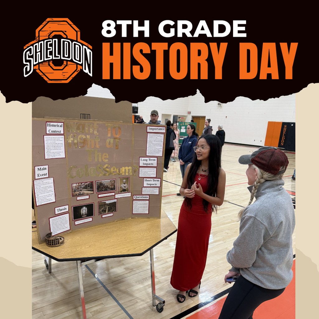 Sheldon Middle School History Day Students spent time researching important historical figures, significant events, and key milestones. They then shared their learning through creative presentations with family members, parents, and friends. This event gave students the opportunity to showcase their hard work, strengthen their presentation skills, and bring history to life. We are proud of their dedication and enthusiasm! #leadon #orabs #sheldonorabs #orabnation #sheldoncommunityschooldistrict #sheldonmiddleschool #8thgradehistoryday #history