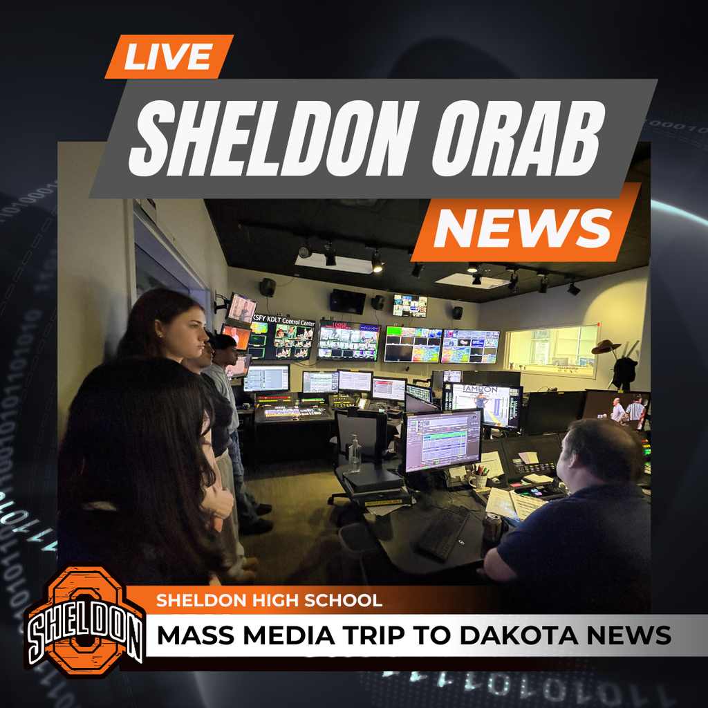 Sheldon High School Mass Media students recently took a trip to Dakota News Now in Sioux Falls to learn about careers in news broadcasting. During their visit, students got a behind-the-scenes look at how a live newsroom operates. They learned about the different roles involved in producing the news, including reporting, anchoring, filming, editing, and directing. Students also had the opportunity to see the studio, ask questions, and gain insight into the skills and education needed for a future in media and communications. Thank you to Dakota News Now for providing this valuable hands-on learning experience and helping inspire our students as they explore potential career paths!