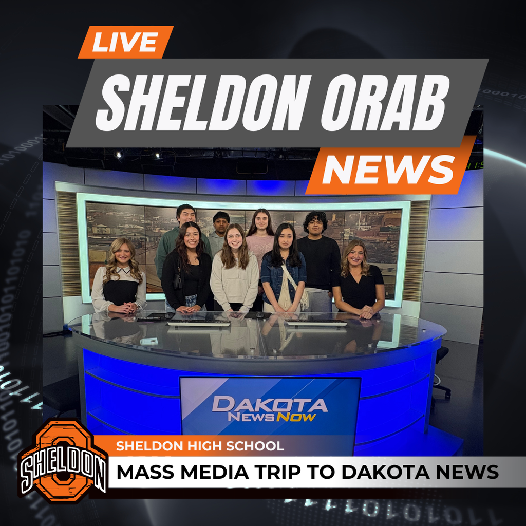 Sheldon High School Mass Media students recently took a trip to Dakota News Now in Sioux Falls to learn about careers in news broadcasting. During their visit, students got a behind-the-scenes look at how a live newsroom operates. They learned about the different roles involved in producing the news, including reporting, anchoring, filming, editing, and directing. Students also had the opportunity to see the studio, ask questions, and gain insight into the skills and education needed for a future in media and communications. Thank you to Dakota News Now for providing this valuable hands-on learning experience and helping inspire our students as they explore potential career paths!