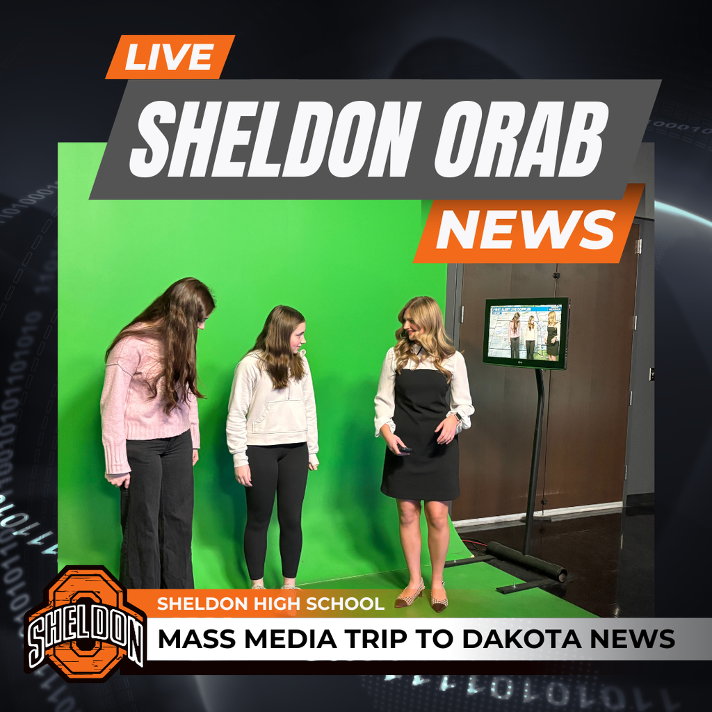 Sheldon High School Mass Media students recently took a trip to Dakota News Now in Sioux Falls to learn about careers in news broadcasting. During their visit, students got a behind-the-scenes look at how a live newsroom operates. They learned about the different roles involved in producing the news, including reporting, anchoring, filming, editing, and directing. Students also had the opportunity to see the studio, ask questions, and gain insight into the skills and education needed for a future in media and communications. Thank you to Dakota News Now for providing this valuable hands-on learning experience and helping inspire our students as they explore potential career paths!