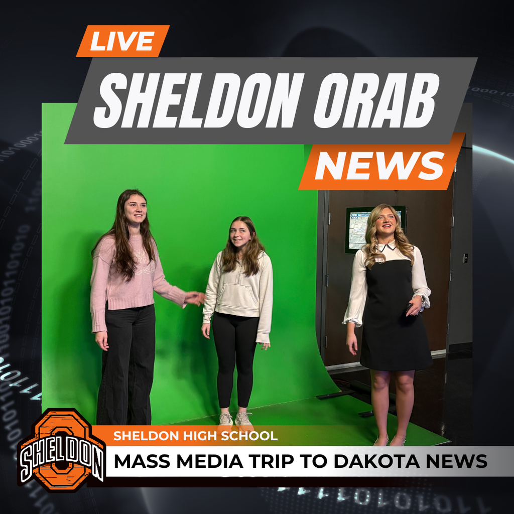 Sheldon High School Mass Media students recently took a trip to Dakota News Now in Sioux Falls to learn about careers in news broadcasting. During their visit, students got a behind-the-scenes look at how a live newsroom operates. They learned about the different roles involved in producing the news, including reporting, anchoring, filming, editing, and directing. Students also had the opportunity to see the studio, ask questions, and gain insight into the skills and education needed for a future in media and communications. Thank you to Dakota News Now for providing this valuable hands-on learning experience and helping inspire our students as they explore potential career paths!