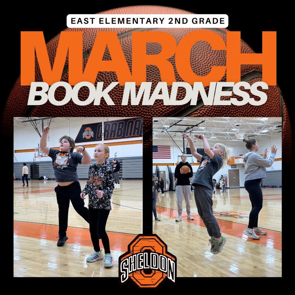 East Elementary second graders got into the March Madness spirit with a fun book bracket! Students spent time reading and voting for their favorite stories during their March Book Madness unit. The exciting culminating activity took at the high school gym. Second graders were led by Sheldon High School girls basketball players through a variety of fun basketball skill activities. A big thank you to the girls basketball team for helping teach basketball fundamentals and making the experience extra special! It was a slam dunk way to celebrate reading and movement! Way to go, Orabs!
