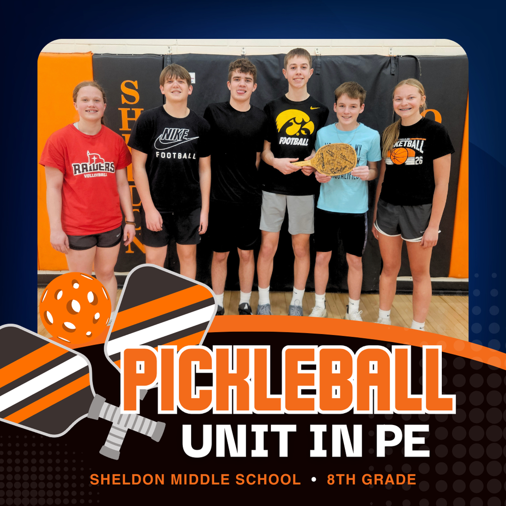 Sheldon Middle School students had a great time learning the fundamentals of pickleball in P.E., building their skills through practice, teamwork, and friendly competition! Way to go Orabs!  2026 Pickleball Champions: 7th Grade: Gage Jager & Levi Molettiere 8th Grade: Kade Sneiderman & Darren Vollink