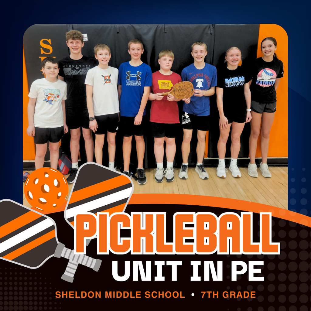 Sheldon Middle School students had a great time learning the fundamentals of pickleball in P.E., building their skills through practice, teamwork, and friendly competition! Way to go Orabs!  2026 Pickleball Champions: 7th Grade: Gage Jager & Levi Molettiere 8th Grade: Kade Sneiderman & Darren Vollink