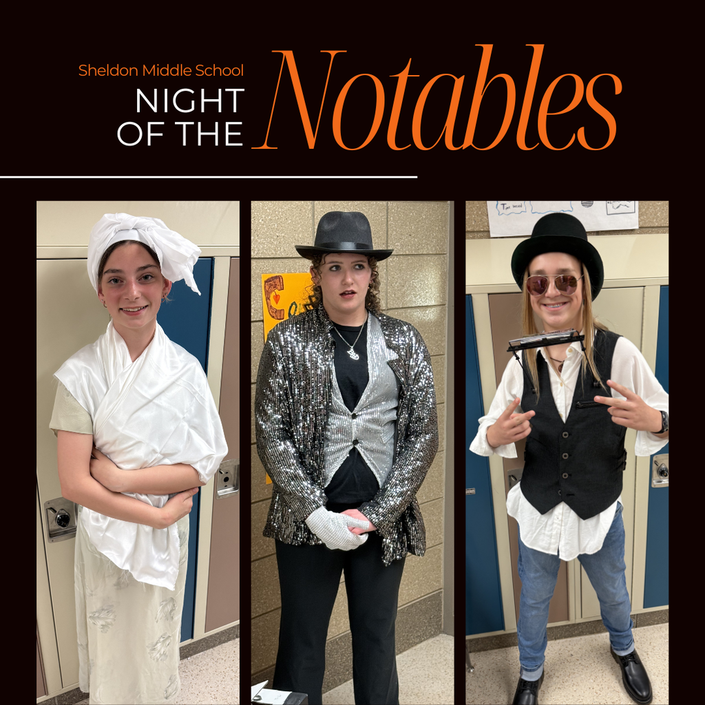 Our talented Sheldon Middle School 6th graders brought history to life during last week’s “Night of the Notables!” Through in-depth research and creative presentations, students stepped into the roles of influential figures from the past—sharing their stories, achievements, and lasting impact in an engaging and memorable way. Way to go Orabs!