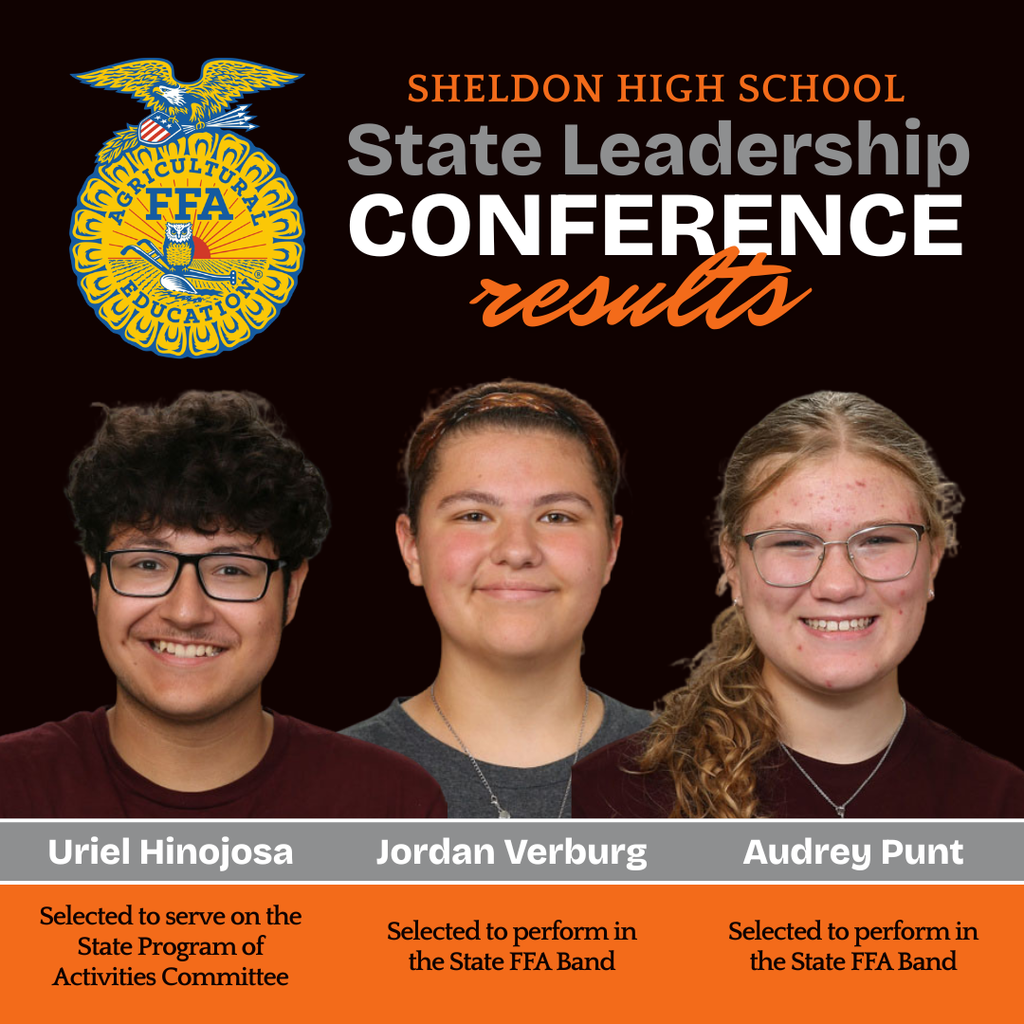 Congratulations to the Sheldon High School students who attended the 2026 FFA State Leadership Conference and earned these outstanding honors! Their hard work, leadership, and dedication to agricultural education were on full display as they represented Sheldon with pride. We are incredibly proud of their achievements and the way they showcased their skills, teamwork, and commitment throughout the conference. Way to go Orabs!