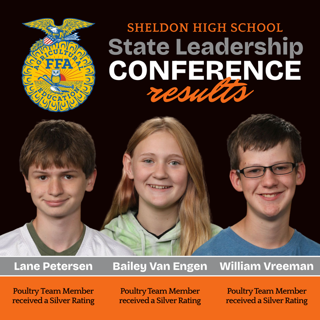 Congratulations to the Sheldon High School students who attended the 2026 FFA State Leadership Conference and earned these outstanding honors! Their hard work, leadership, and dedication to agricultural education were on full display as they represented Sheldon with pride. We are incredibly proud of their achievements and the way they showcased their skills, teamwork, and commitment throughout the conference. Way to go Orabs!