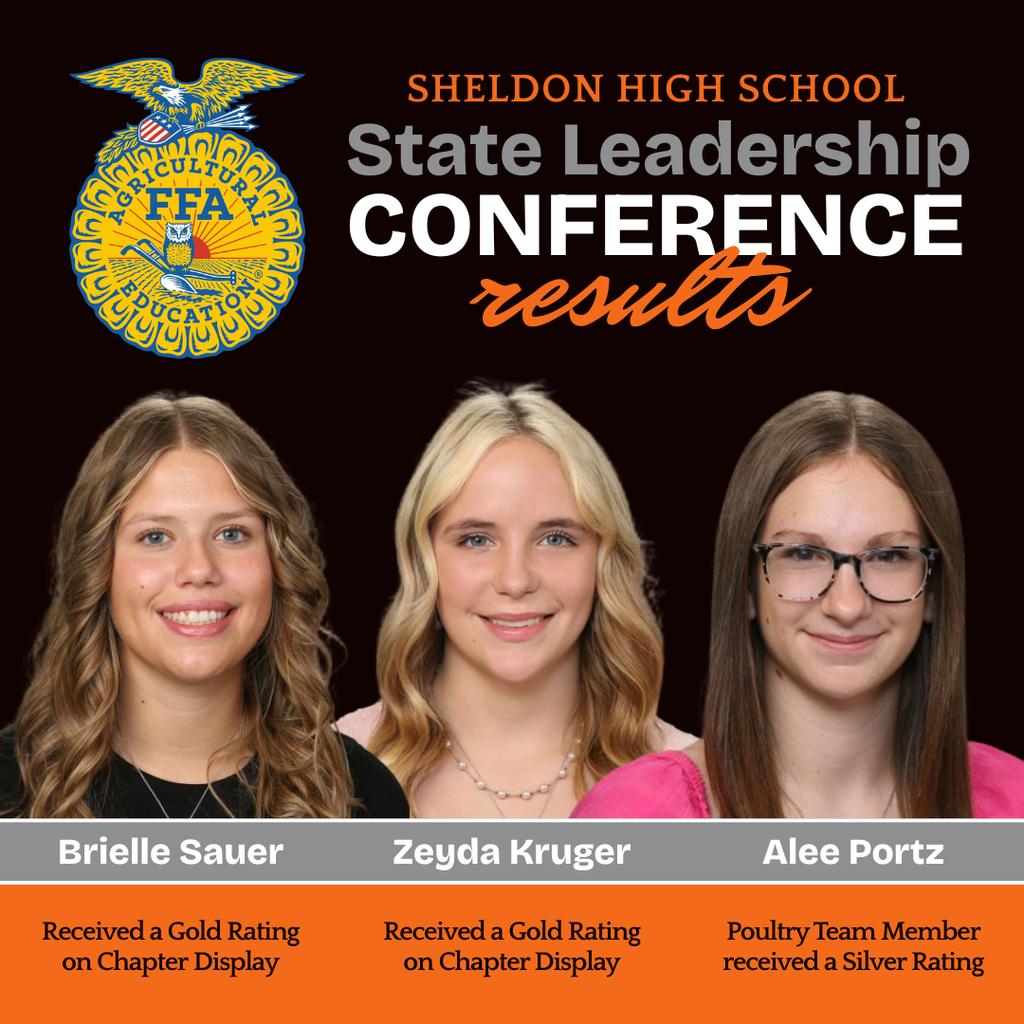 Congratulations to the Sheldon High School students who attended the 2026 FFA State Leadership Conference and earned these outstanding honors! Their hard work, leadership, and dedication to agricultural education were on full display as they represented Sheldon with pride. We are incredibly proud of their achievements and the way they showcased their skills, teamwork, and commitment throughout the conference. Way to go Orabs!
