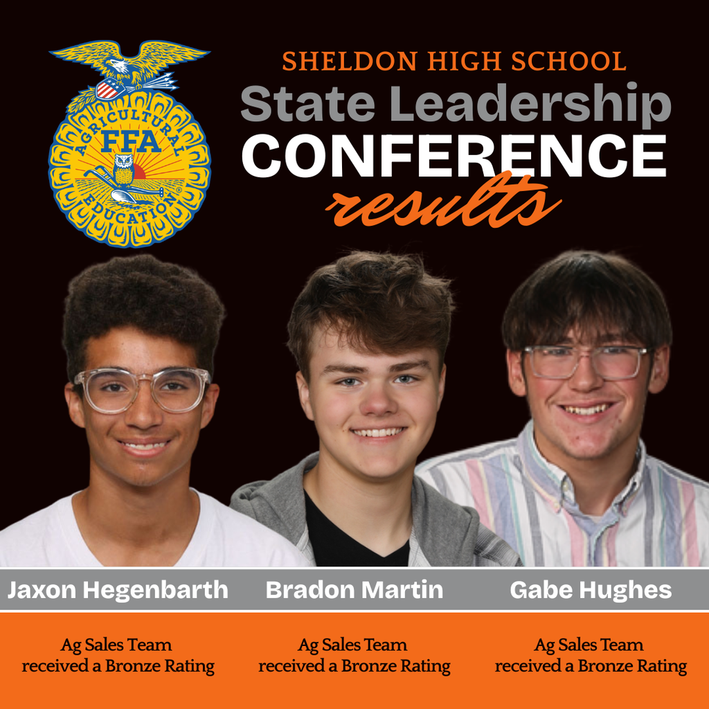 Congratulations to the Sheldon High School students who attended the 2026 FFA State Leadership Conference and earned these outstanding honors! Their hard work, leadership, and dedication to agricultural education were on full display as they represented Sheldon with pride. We are incredibly proud of their achievements and the way they showcased their skills, teamwork, and commitment throughout the conference. Way to go Orabs!