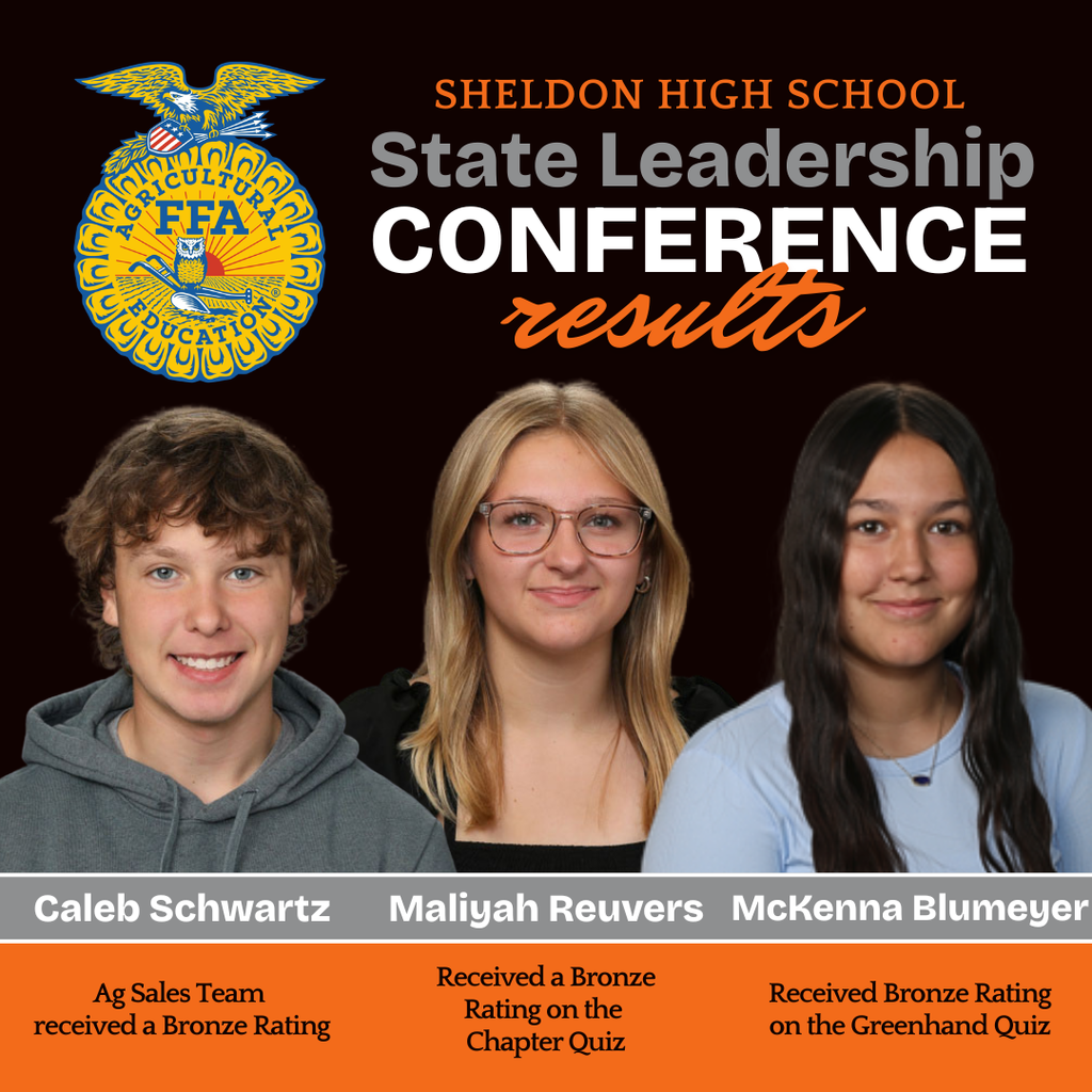 Congratulations to the Sheldon High School students who attended the 2026 FFA State Leadership Conference and earned these outstanding honors! Their hard work, leadership, and dedication to agricultural education were on full display as they represented Sheldon with pride. We are incredibly proud of their achievements and the way they showcased their skills, teamwork, and commitment throughout the conference. Way to go Orabs!