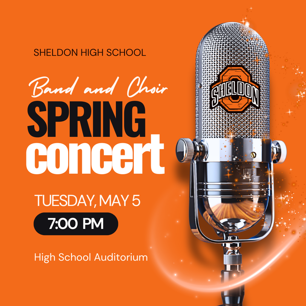 Sheldon High School Band and Choir Spring Concert is tonight! Our talented students have been working hard to prepare a fantastic performance, and they’re excited to share it.  Come out, support our students, and experience a night filled with music, dedication, and Orab pride. Let’s go Orabs!  📅 Tuesday, May 5 ⏰ 7:00 pm 📍 Sheldon High School Auditorium  Reminder, tickets must be purchased through bound: https://www.gobound.com/ia/schools/sheldon/tickets