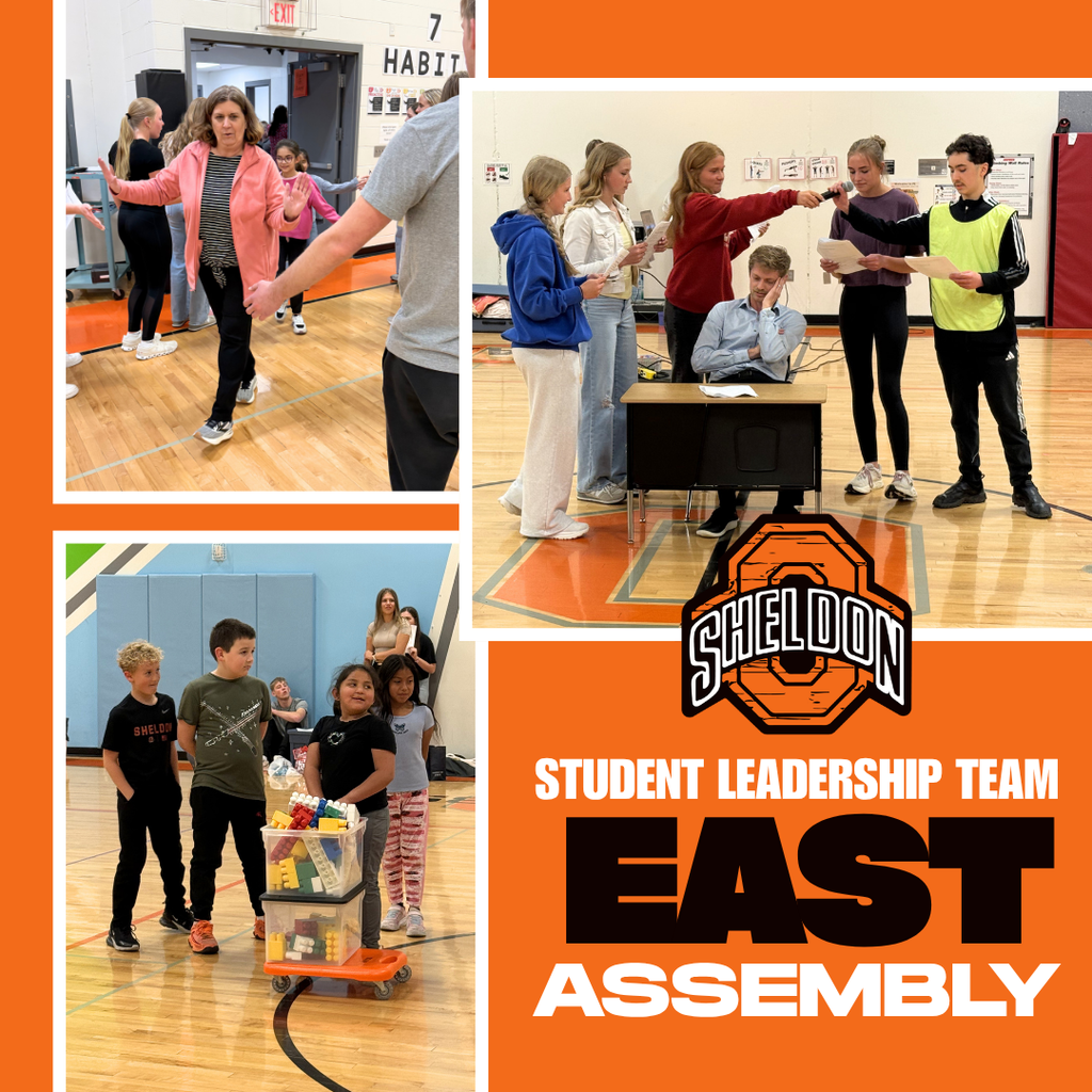 A huge shoutout to the Sheldon High School Student Leadership Team for leading the April assembly at East Elementary!   SLT put on an awesome skit, involved our elementary students throughout the assembly, and shared fun teamwork games that kept everyone engaged and excited. Thank you for being such positive role models and for helping create a fun, encouraging atmosphere for our East students. We appreciate your leadership, energy, and school spirit! Way to go Orabs!