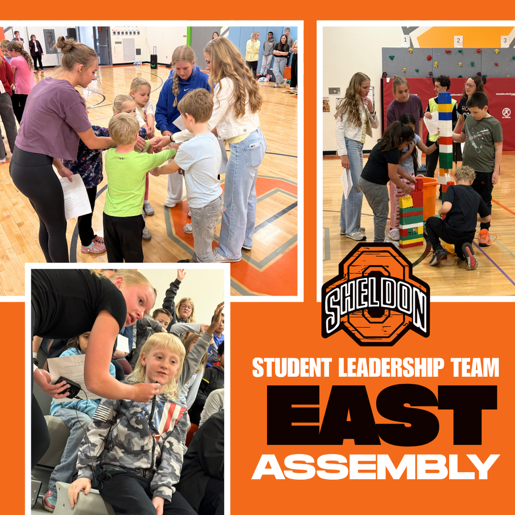 A huge shoutout to the Sheldon High School Student Leadership Team for leading the April assembly at East Elementary!   SLT put on an awesome skit, involved our elementary students throughout the assembly, and shared fun teamwork games that kept everyone engaged and excited. Thank you for being such positive role models and for helping create a fun, encouraging atmosphere for our East students. We appreciate your leadership, energy, and school spirit! Way to go Orabs!