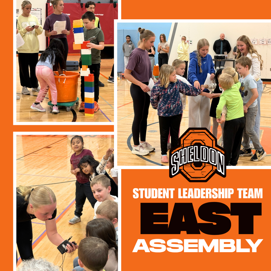 A huge shoutout to the Sheldon High School Student Leadership Team for leading the April assembly at East Elementary!   SLT put on an awesome skit, involved our elementary students throughout the assembly, and shared fun teamwork games that kept everyone engaged and excited. Thank you for being such positive role models and for helping create a fun, encouraging atmosphere for our East students. We appreciate your leadership, energy, and school spirit! Way to go Orabs!