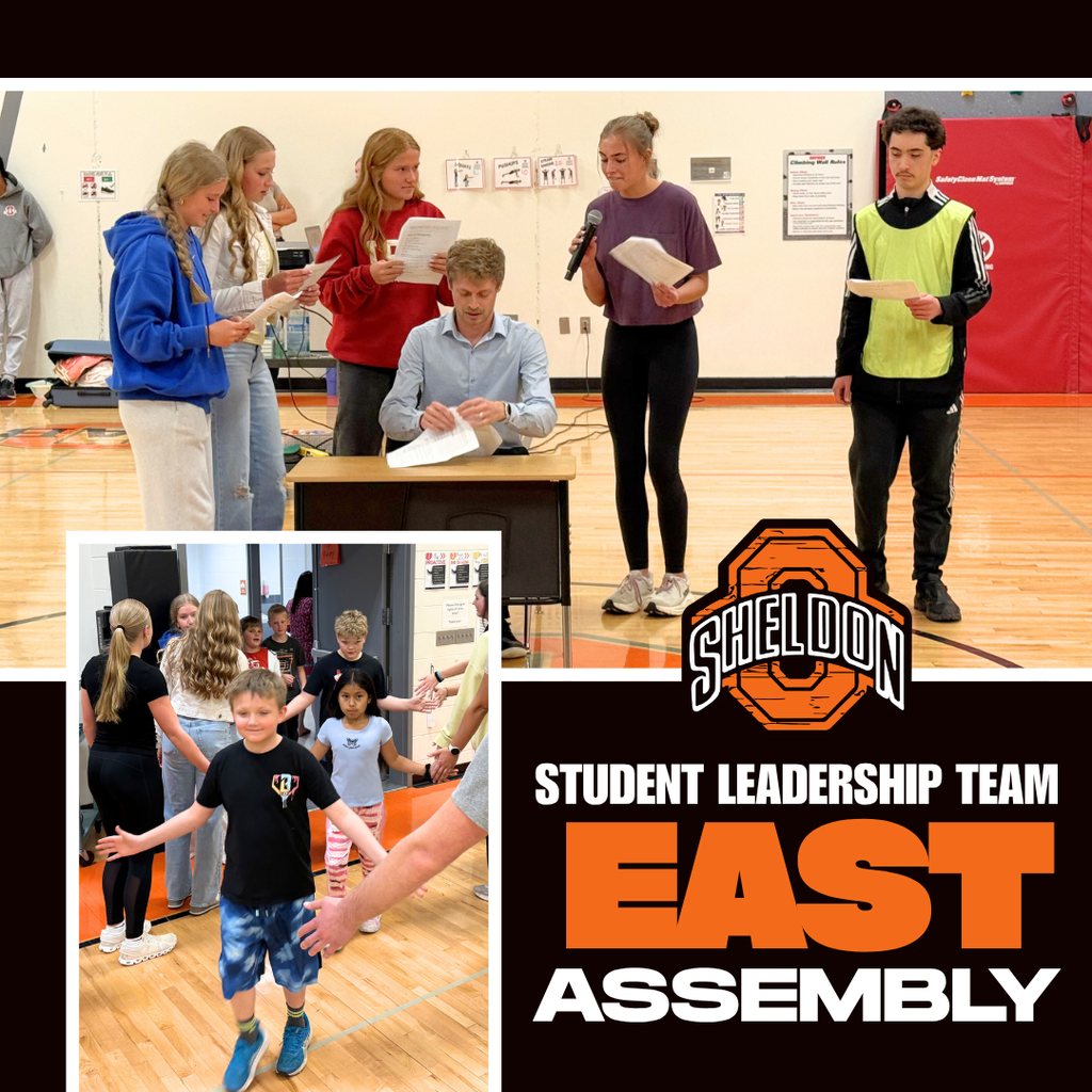 A huge shoutout to the Sheldon High School Student Leadership Team for leading the April assembly at East Elementary!   SLT put on an awesome skit, involved our elementary students throughout the assembly, and shared fun teamwork games that kept everyone engaged and excited. Thank you for being such positive role models and for helping create a fun, encouraging atmosphere for our East students. We appreciate your leadership, energy, and school spirit! Way to go Orabs!