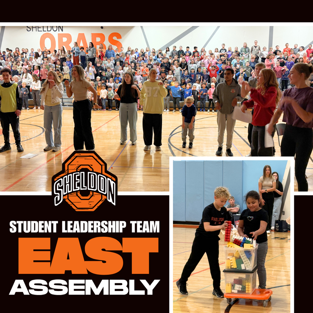 A huge shoutout to the Sheldon High School Student Leadership Team for leading the April assembly at East Elementary!   SLT put on an awesome skit, involved our elementary students throughout the assembly, and shared fun teamwork games that kept everyone engaged and excited. Thank you for being such positive role models and for helping create a fun, encouraging atmosphere for our East students. We appreciate your leadership, energy, and school spirit! Way to go Orabs!