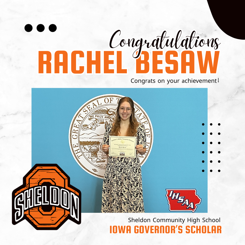 Congratulations to Rachel Besaw on your outstanding achievements and well-deserved recognition! Rachel has earned an impressive list of honors, including being named a Governor’s Scholar, selected to the NW Iowa All-Academic Team, and receiving KCAU Best of the Class honors. We are incredibly proud of Rachel and all she has accomplished during her high school career. We wish her all the best as she continues her journey beyond high school and know she has a bright future ahead.