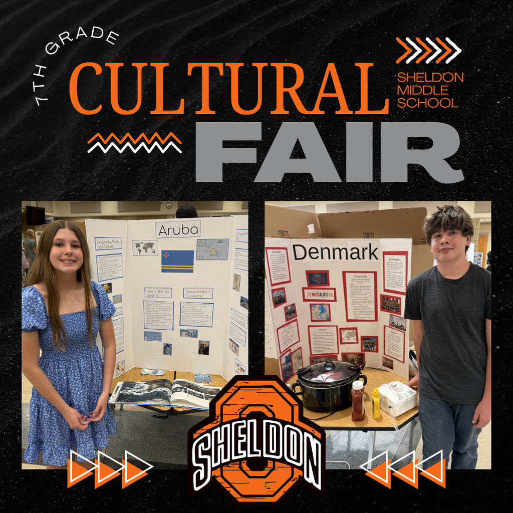 Sheldon Middle School 7th graders did an outstanding job at the Cultural Fair! Students worked hard researching countries from around the world and proudly presented what they studied and learned. From traditions and landmarks to food, history, and culture, each presentation showcased creativity, knowledge, and effort. Great job to all of our students for sharing and celebrating the diversity of cultures from around the globe! Way to go Orabs!