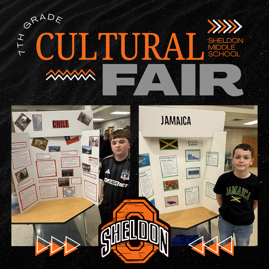 Sheldon Middle School 7th graders did an outstanding job at the Cultural Fair! Students worked hard researching countries from around the world and proudly presented what they studied and learned. From traditions and landmarks to food, history, and culture, each presentation showcased creativity, knowledge, and effort. Great job to all of our students for sharing and celebrating the diversity of cultures from around the globe! Way to go Orabs!